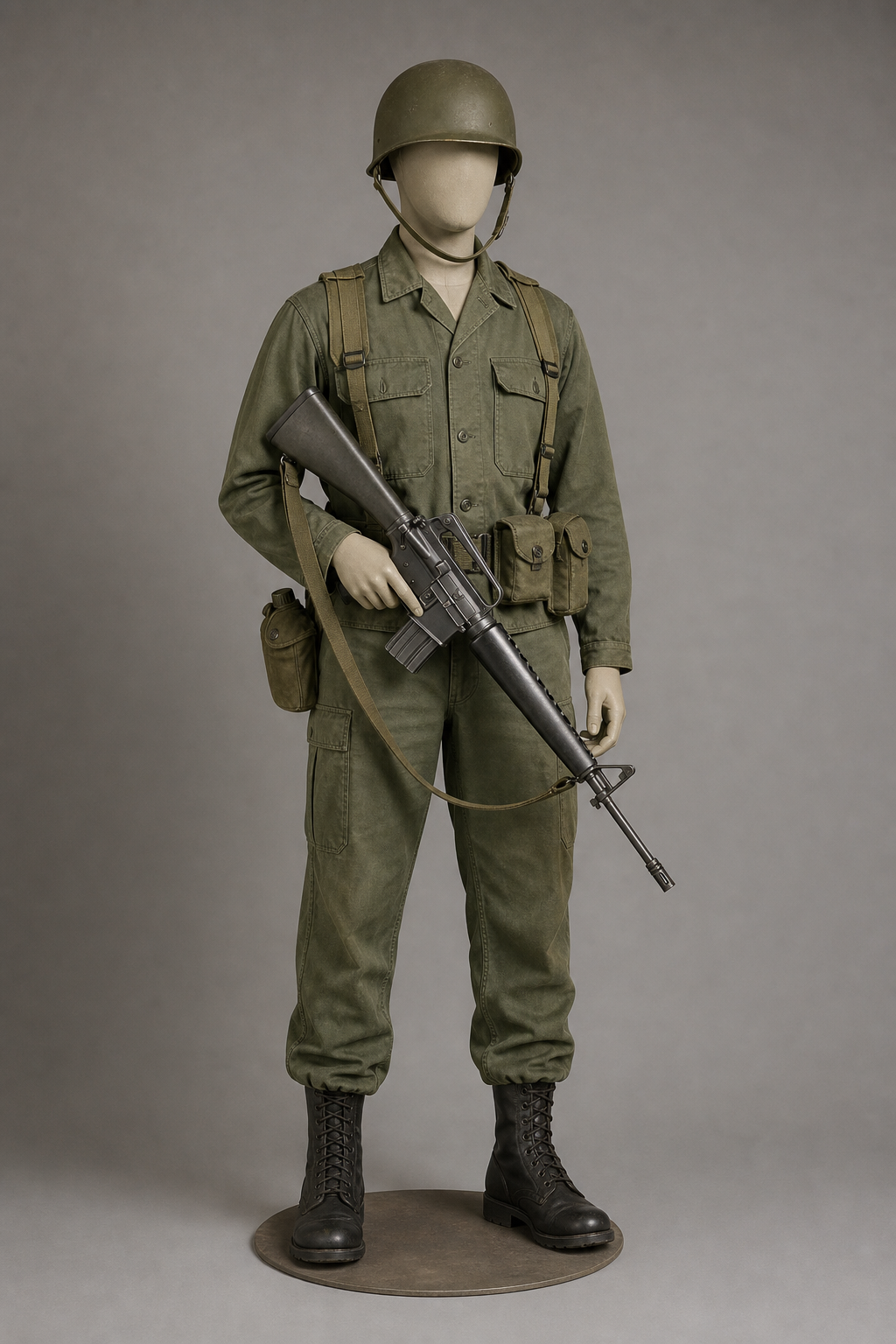 대한민국 육군 단색 국방색 전투복(국내 생산 M16A1 확산기) (ROK Army OD Uniform, Domestic M16A1 Era) 복식과 무장 장비 복원 이미지