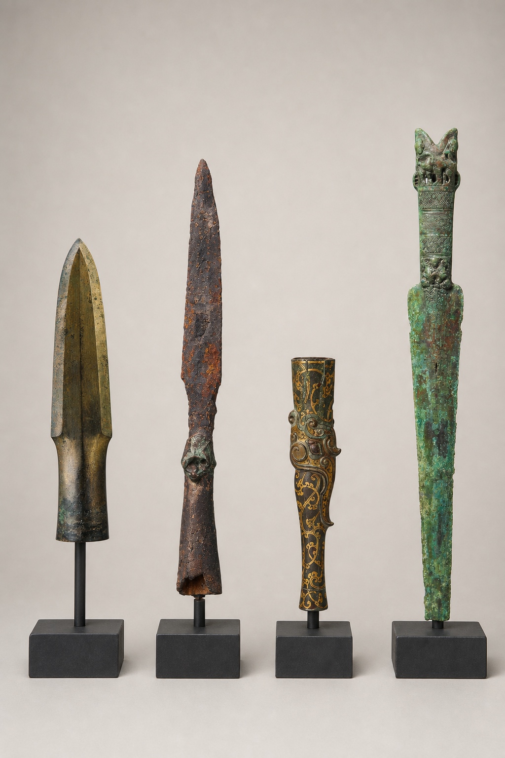 진한 장병기 금속 유물 비교 (Qin–Han Polearm Metal Artifacts Comparison) 복식과 무장 장비 복원 이미지