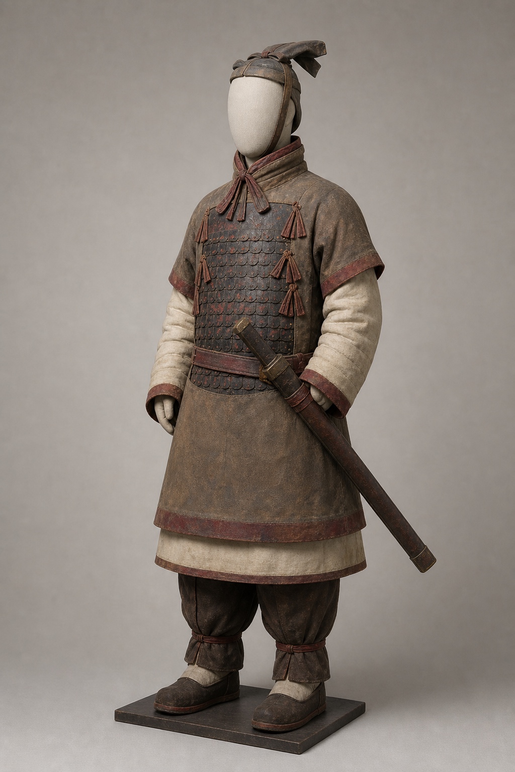 진 고급 군리 용 비교 복원 (Qin High-Ranking Military Official Figurine Comparison) 복식과 무장 장비 복원 이미지