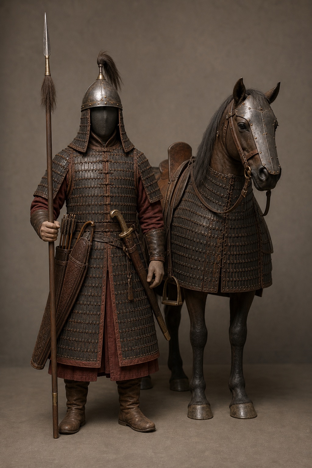 몽골·원 기병 투구·시복 비교 (Mongol–Yuan Cavalry Helmet and Quiver) 복식과 무장 장비 복원 이미지