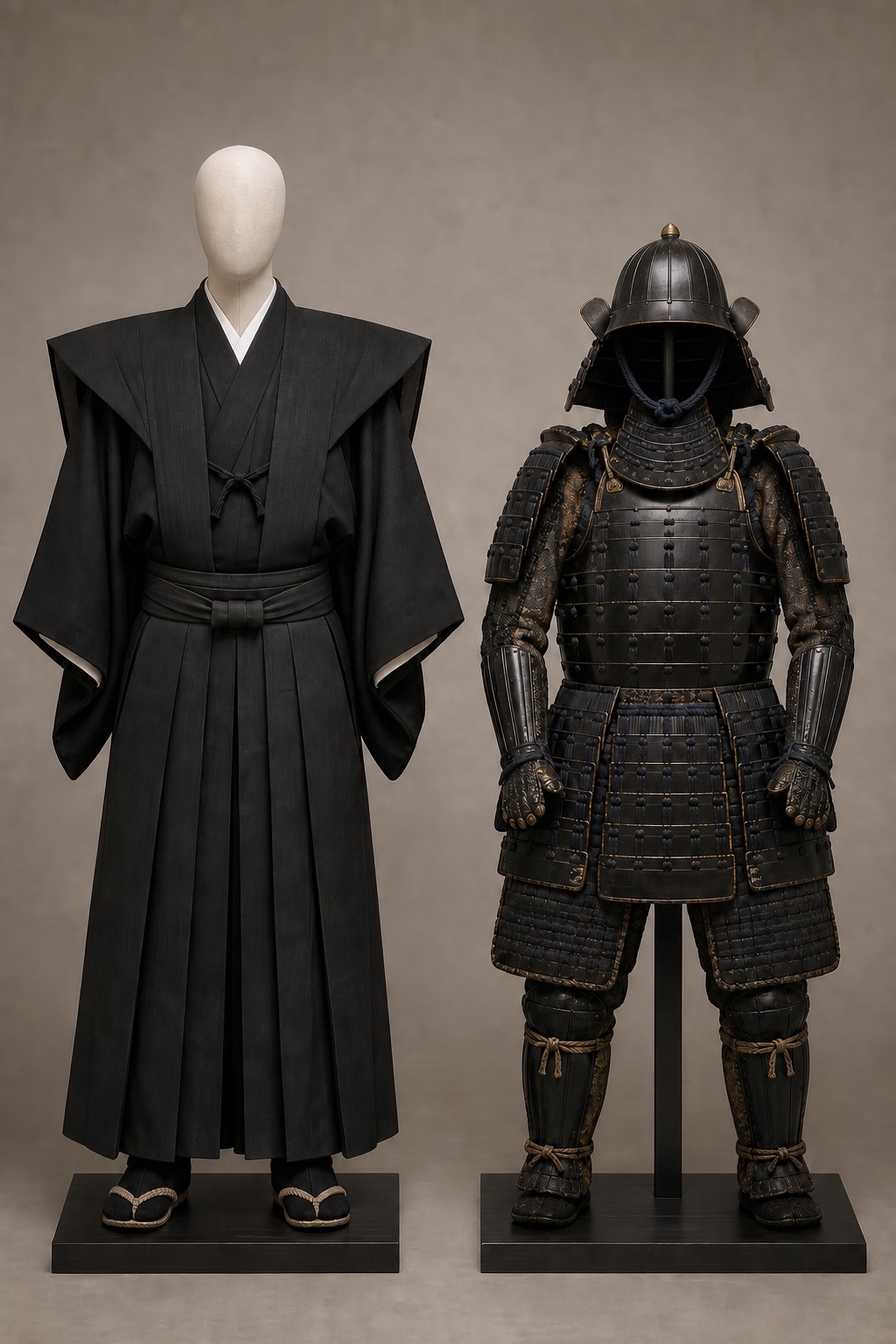 에도 가미시모·의례 갑주 이시기 비교 (Edo Kamishimo and Armor Comparison) 복식과 무장 장비 복원 이미지