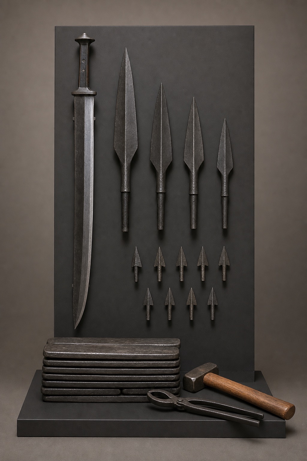 가야 철제품·덩이쇠 비교 유물 (Gaya Ironwork and Ingots) 복식과 무장 장비 복원 이미지