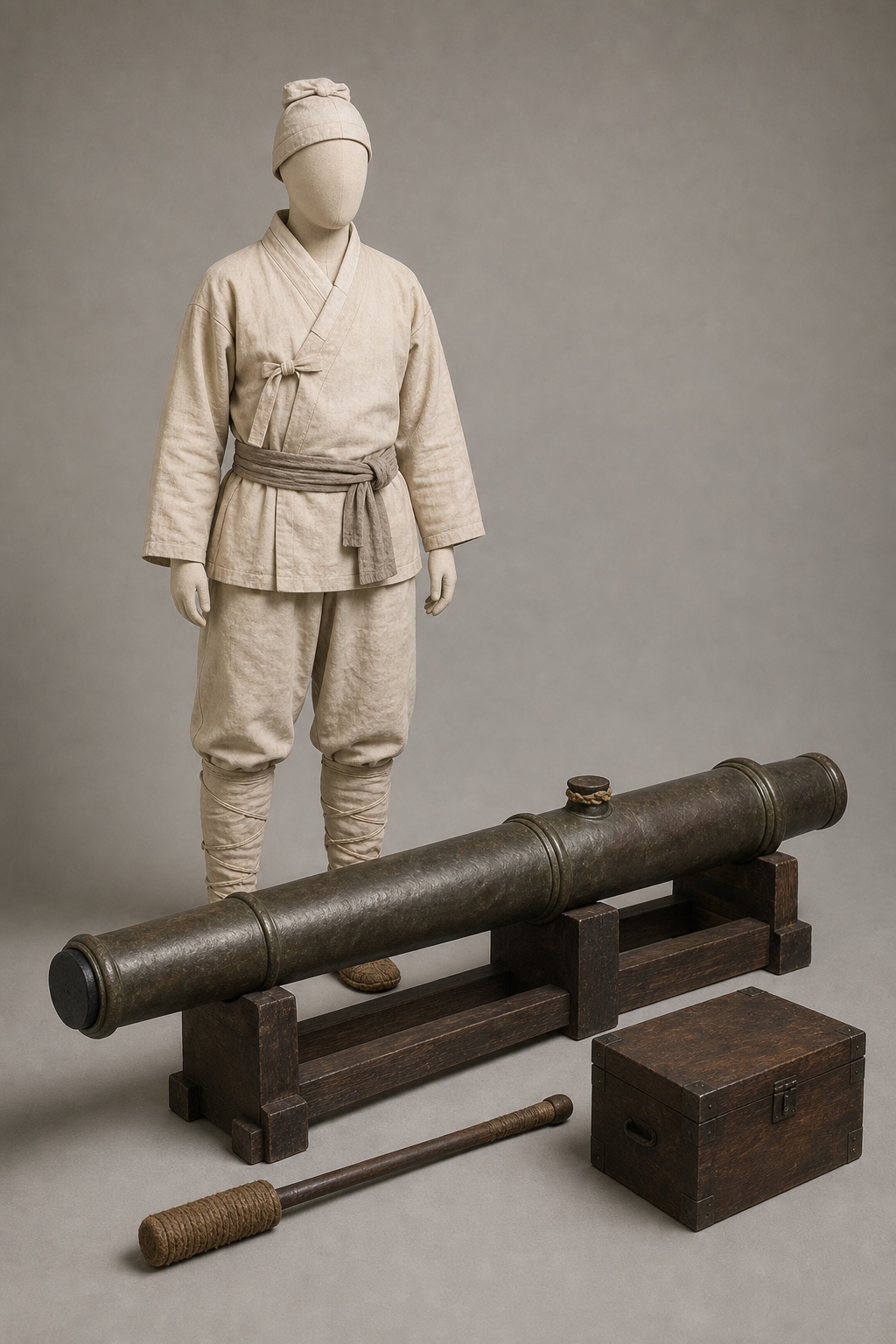 1587년 황자총통·1555년 천자총통 비교 (Joseon Chongtong Artifact Comparison) 복식과 무장 장비 복원 이미지
