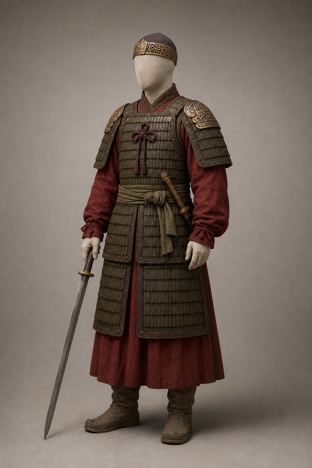 사천왕사 녹유신장벽전의 무장 도상 (Armed Guardian Tiles of Sacheonwangsa) 복식과 무장 장비 복원 이미지