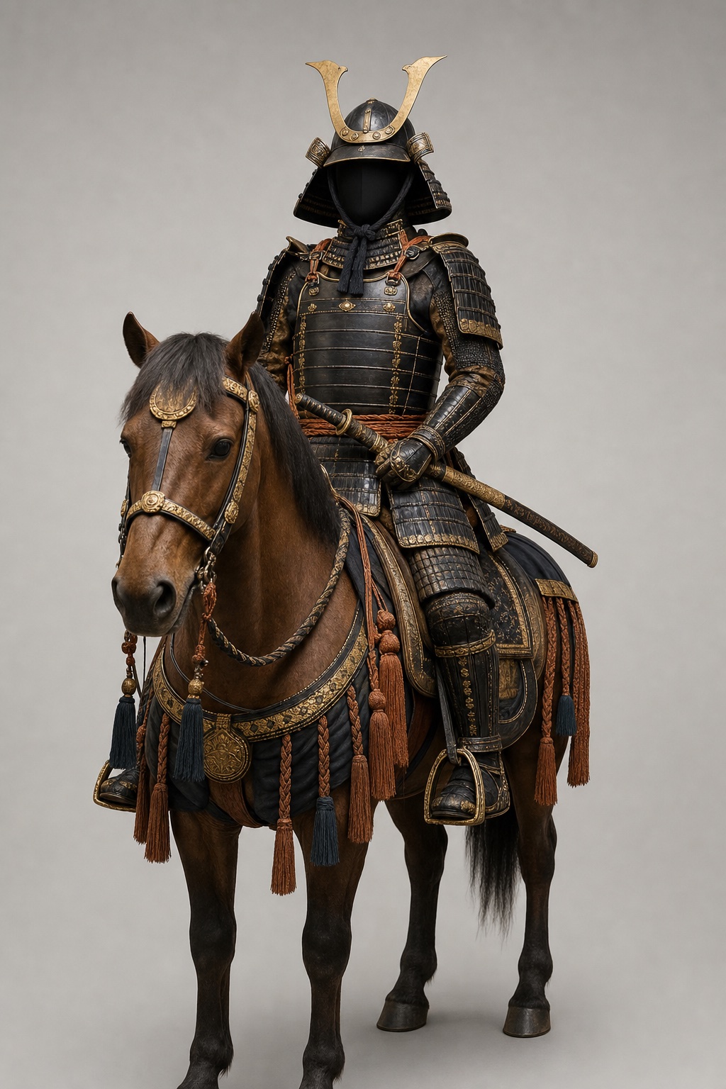 에도기 모리 가문 갑주·마구 합성 전시 (Composite Mōri Mounted Samurai Display) 복식과 무장 장비 복원 이미지