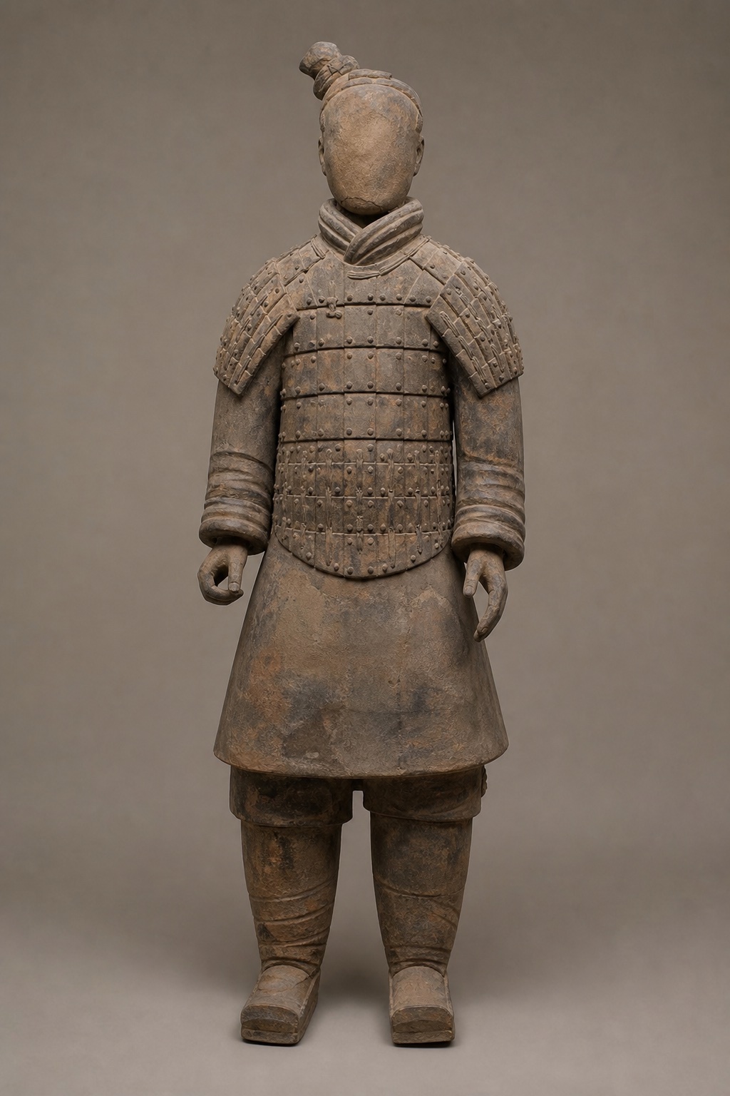 진(秦) 무릎쏴 쇠뇌병 도용 (Qin Kneeling Crossbowman Figurine) 복식과 무장 장비 복원 이미지