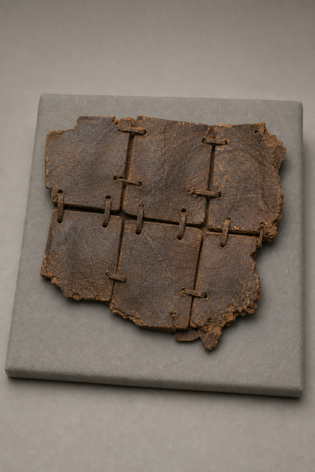 미란 요새 출토 칠피 갑편 6매 (Miran Lacquered Leather Armour Fragment) 복식과 무장 장비 복원 이미지