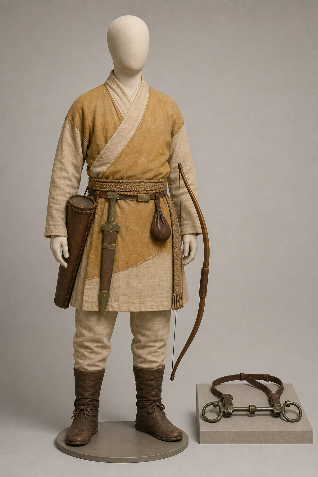 고조선 문화권 비파형동검·차마구 지배층 전사 비교 복원 (Comparative Reconstruction of a Gojoseon-Sphere Elite) 복식과 무장 장비 복원 이미지